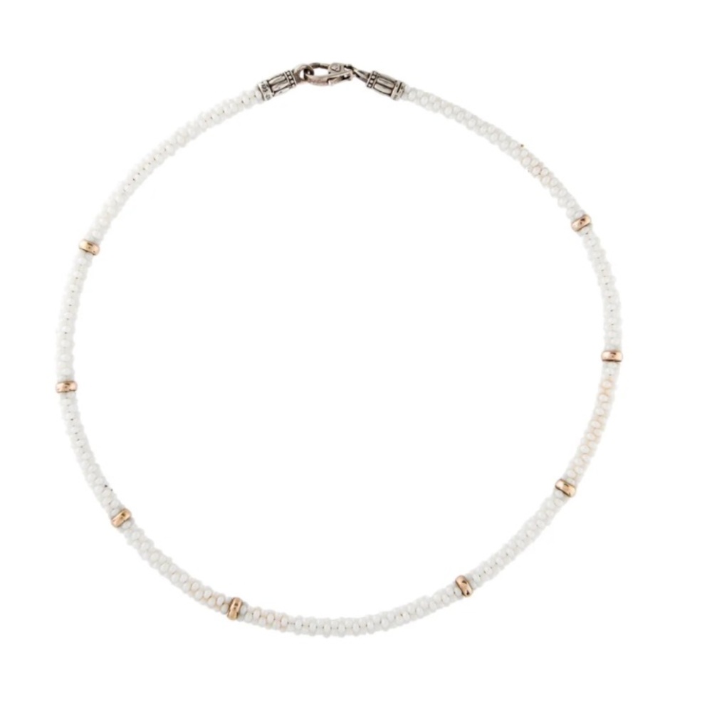 LAGOS White Beaded Necklace with Gold Accents